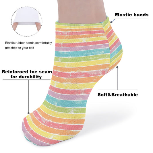 Grunge Pastel Strip Rainbow Pattern Children's Comfortable Socks -5 Pairs -MyBrightSideClothing