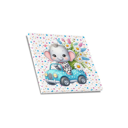 Cute colourful Flower Baby Elephant in a toy car graphic Canvas Print 16"x16"-My Bight Side Clothing