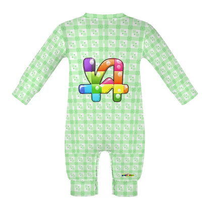 Cute Pastel Green Square Pattern and Rainbow Lego Car Baby Romper  -My Bright Side Clothing