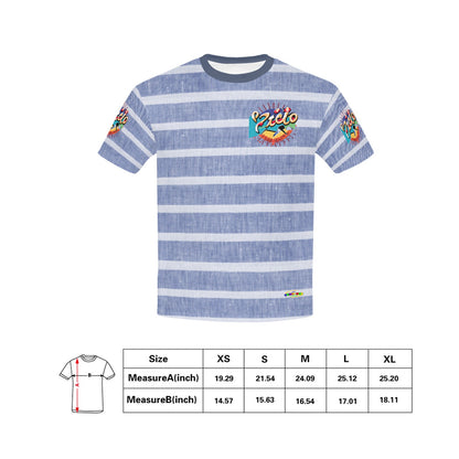 Blue Retro Stripped Pattern and logo Children's T-Shirt-My Bright Side Clothing