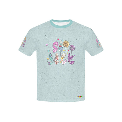 Beautiful Soft Teal Flower and Butterfly Pattern and Graphic-Children's T-shirt My Bright Side Clothing