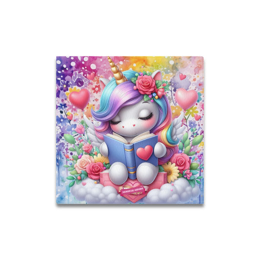 Magical Minds Cute colourful Rainbow Unicorn Reading graphic Canvas Print 16"x16"-My Bight Side Clothing