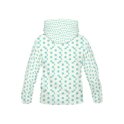 White and Teal mini Flower pattern Children's Hoodie-My Bright Side Clothing