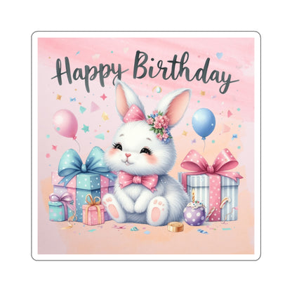 Cute Bunny Happy Birthday Kiss-Cut Sticker-My Bright Side Clothing