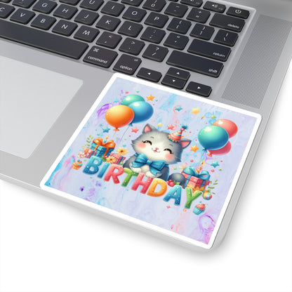 Cute Kitten Happy Birthday Kiss-Cut Sticker-My Bright Side Clothing