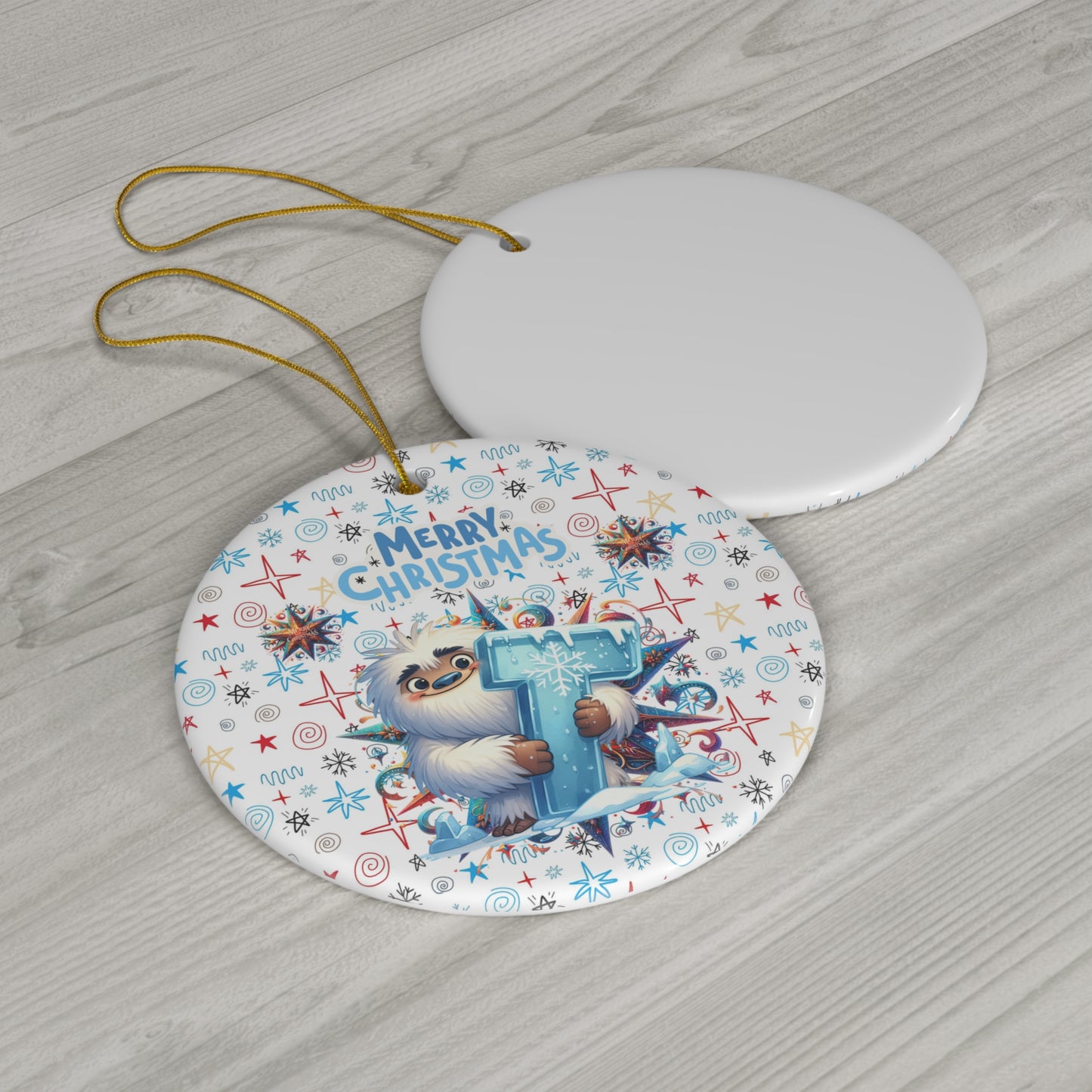 Letter I Cute Christmas Abominable Snowman ceramic ornament(A-Z Collection)-My Bright Side Clothing