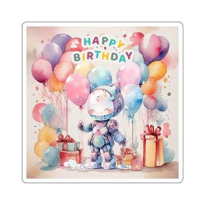 Cute little Robot Happy Birthday Kiss-Cut Sticker-My Bright Side Clothing