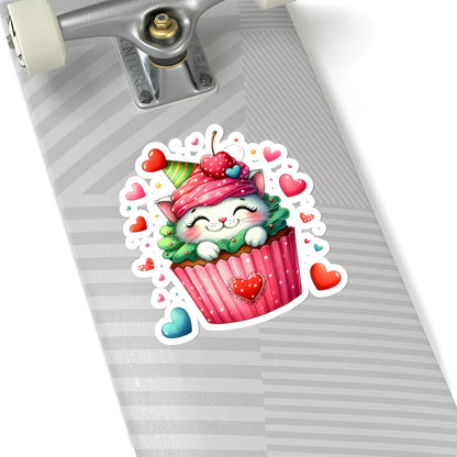 Cute and Sweet Little Cupcake Kitten Valentines -Kiss-Cut Sticker-My Bright Side Clothing