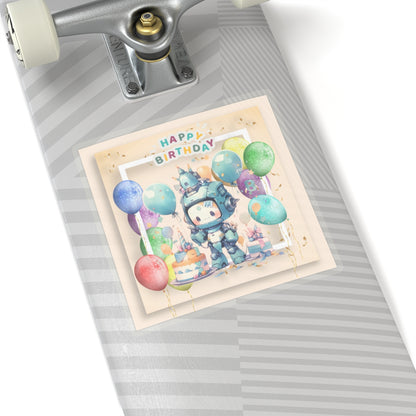 Cute little Robot Happy Birthday Kiss-Cut Sticker-My Bright Side Clothing