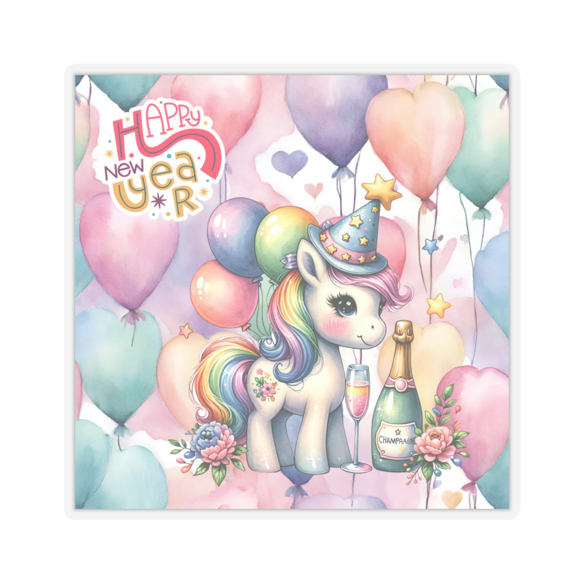 Happy New Year Pastel Unicorn Kiss-Cut Sticker-My Bright Side Clothing