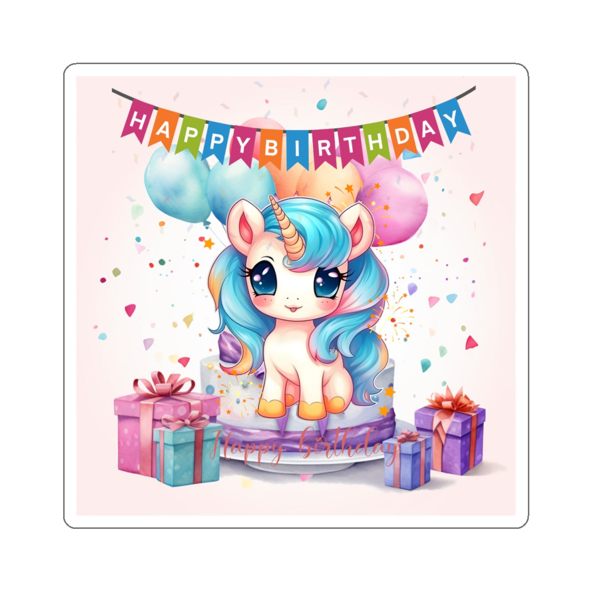 Cute Happy Birthday Pastel Unicorn Kiss-Cut Sticker--My Bright Side Clothing