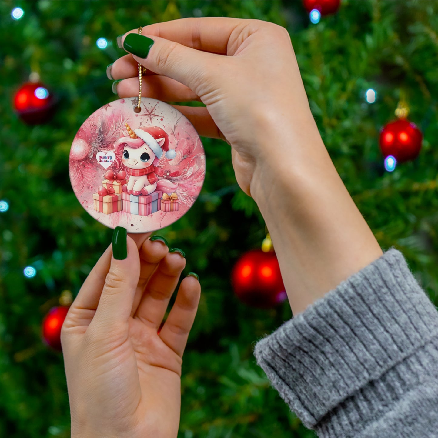 Cute Pink Pastel Unicorn Christmas Ceramic Ornament--My Bright Side Clothing