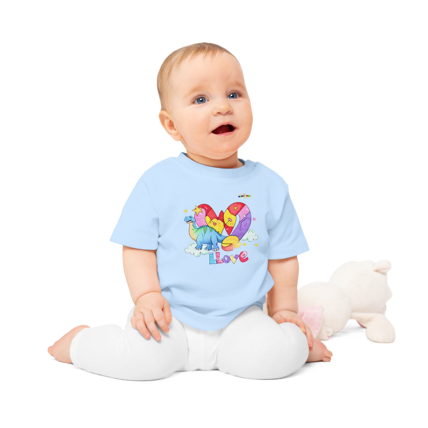 Cute Rainbow Heart Dino Graphic Baby T-Shirt-mybrigtsideclothing.com