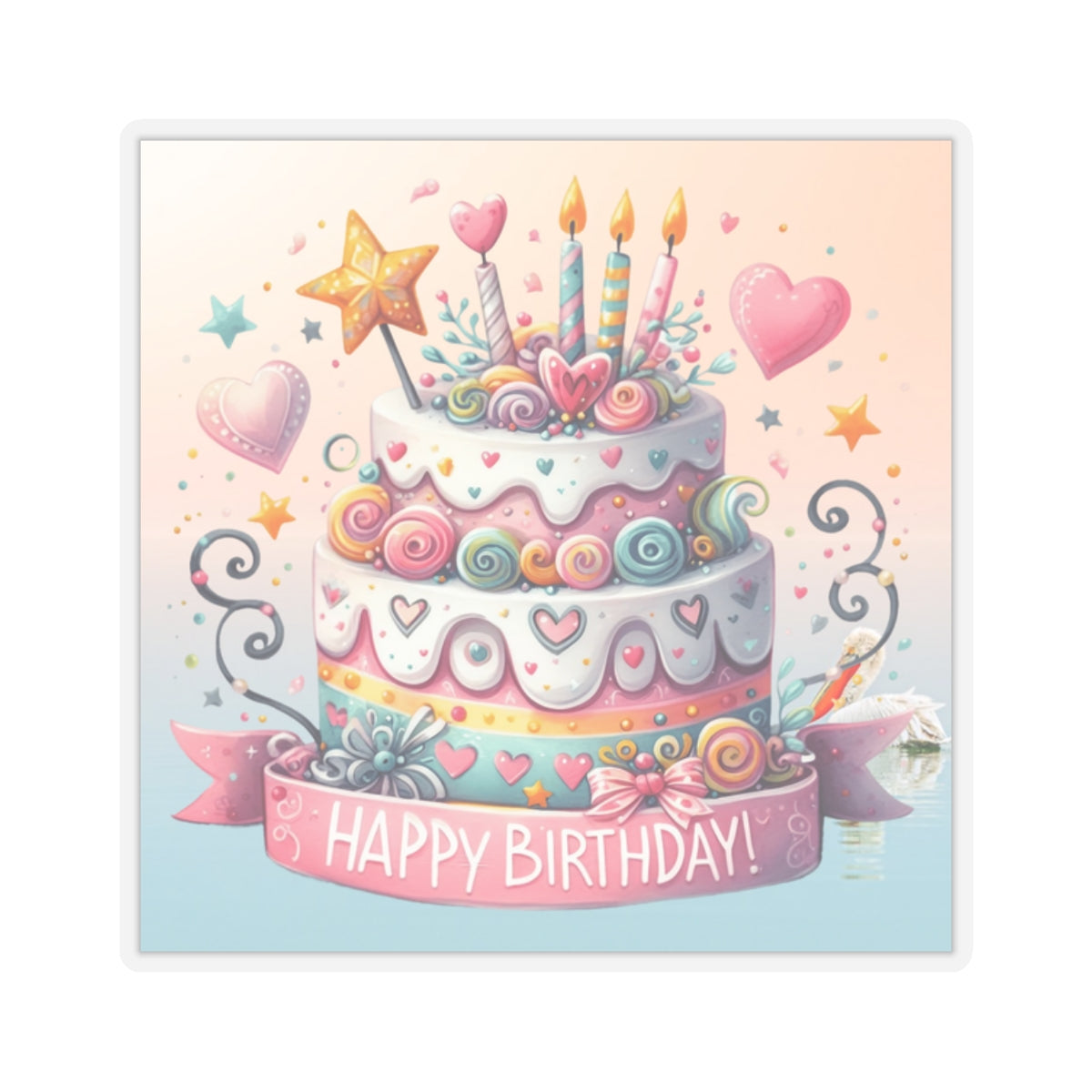 Cute Happy Birthday Cake Kiss-Cut Sticker-My Bright Side Clothing