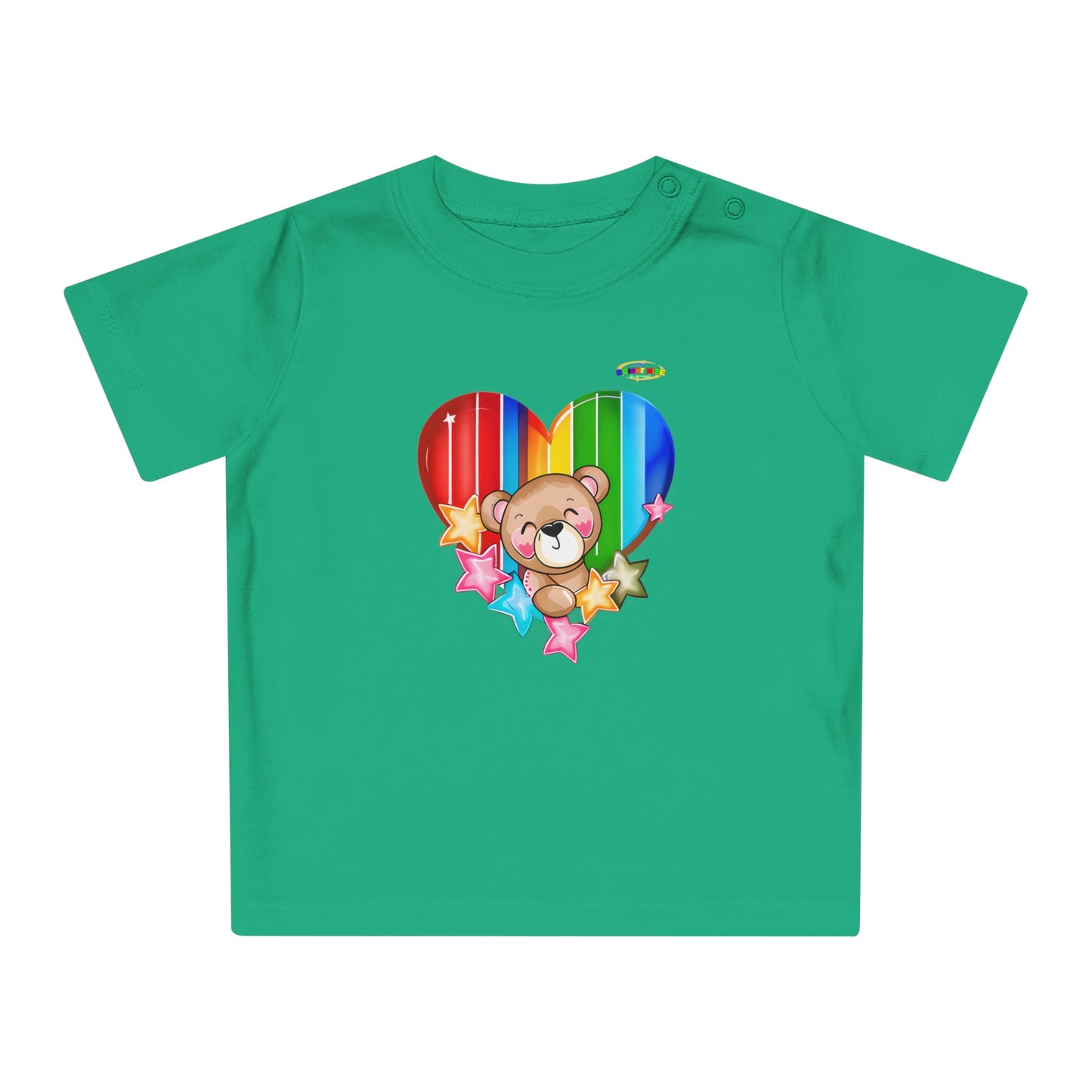 Cute Bright Love Rainbow Heart Teddy Bear Graphic Baby T-Shirt-mybrigtsideclothing.com