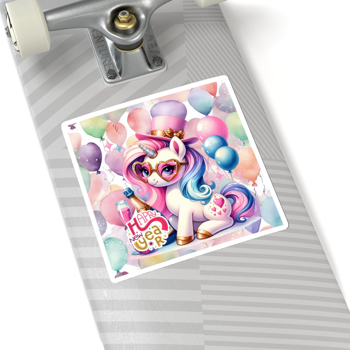 Happy New Year Pastel Unicorn Kiss-Cut Sticker-My Bright Side Clothing