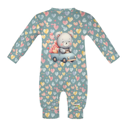 Cute Heart Pattern and Bear Driving a car Graphic  Baby Romper-My Bright Side Clothing