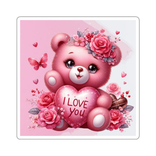 Cute Pink Teddy Bear Valentines Kiss-Cut Sticker-My Bright Side Clothing