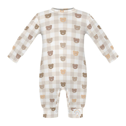 Cute Brown Bear Hugs Pattern Baby Romper Neutral