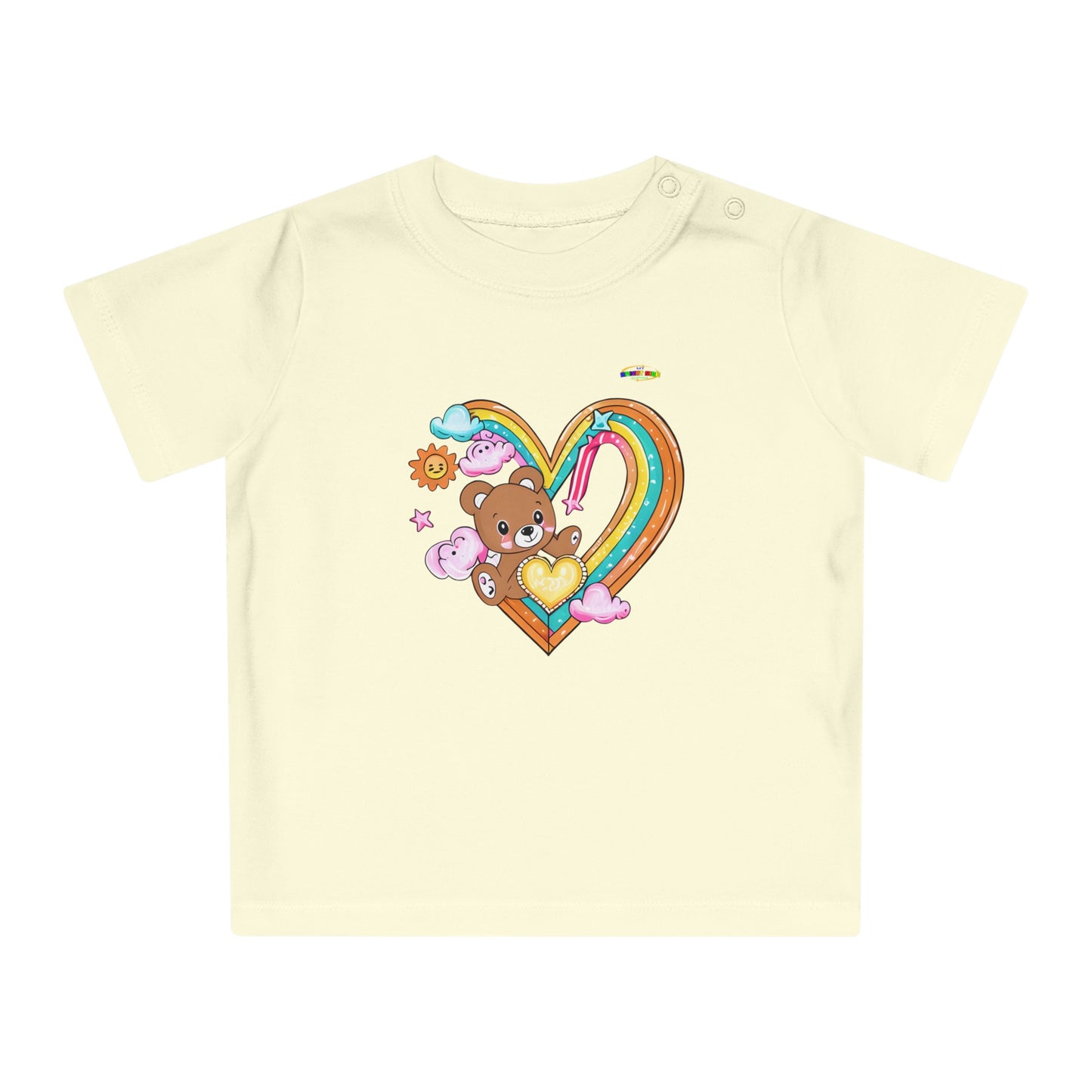 Cute Rainbow Heart Teddy Bear Graphic Baby T-Shirt-mybrigtsideclothing.com