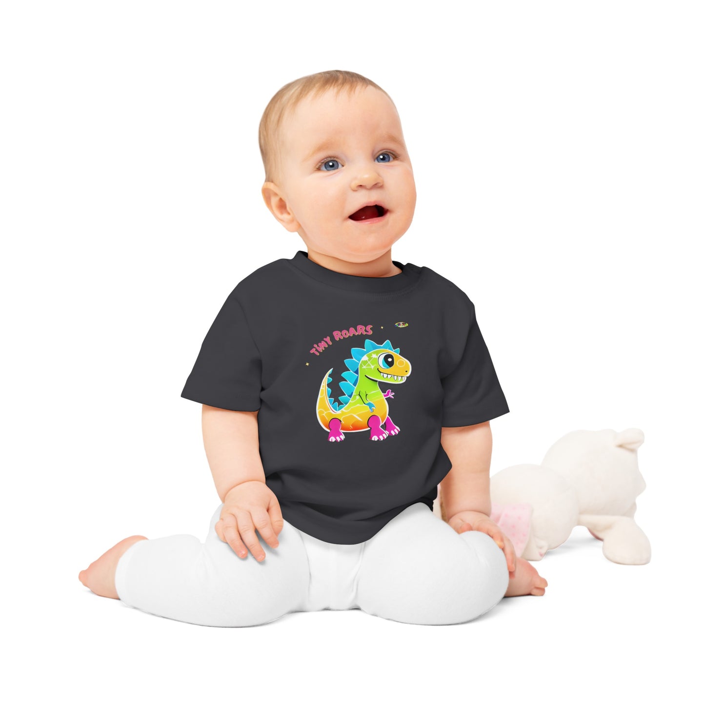 Cute Tiny Roars colourful baby dino  Logo Baby T-Shirt -MyBrightSideClothing