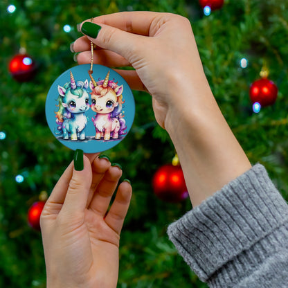 Cute Best Friends Christmas Unicorns Ceramic Ornament --My Bright Side Clothing