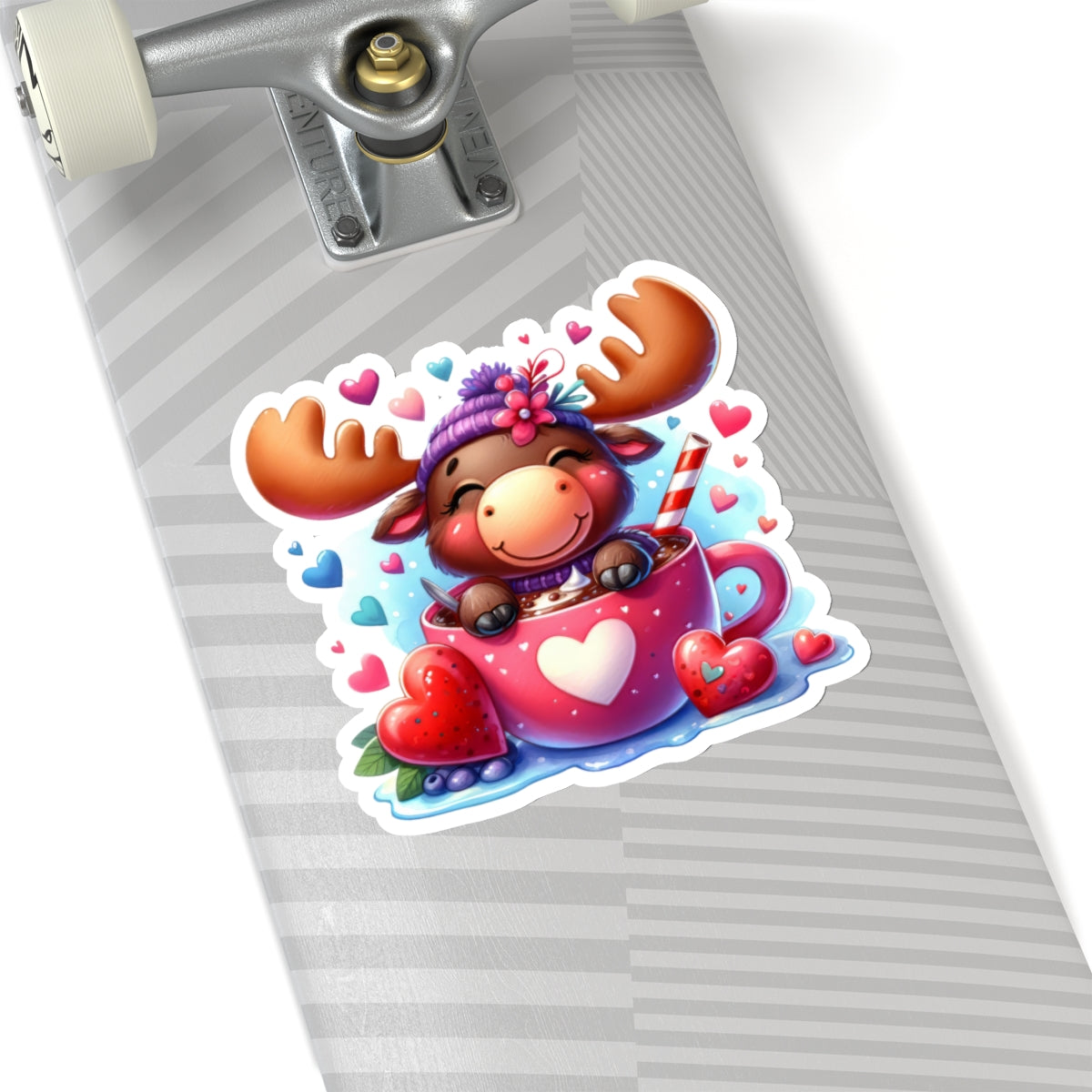 Cute and Sweet Cup of Love Baby Moose Valentines -Kiss-Cut Sticker-My Bright Side Clothing