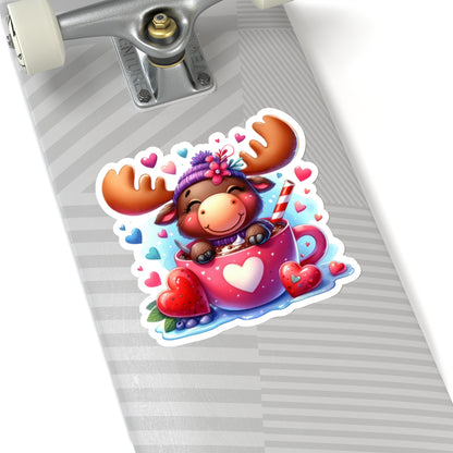 Cute and Sweet Cup of Love Baby Moose Valentines -Kiss-Cut Sticker-My Bright Side Clothing