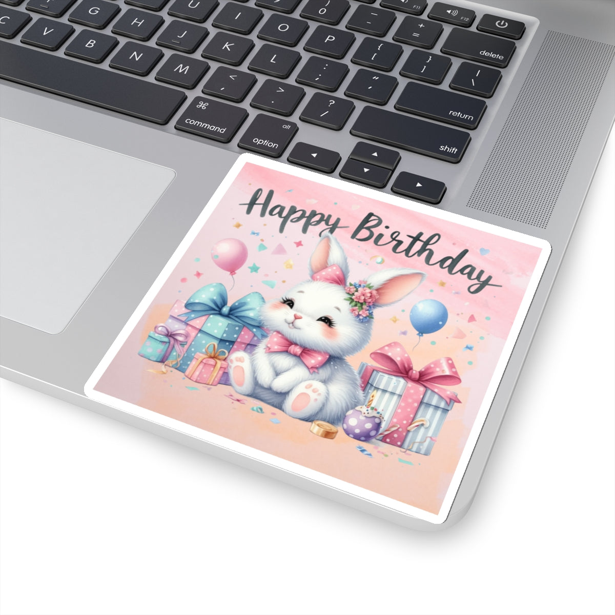 Cute Bunny Happy Birthday Kiss-Cut Sticker-My Bright Side Clothing