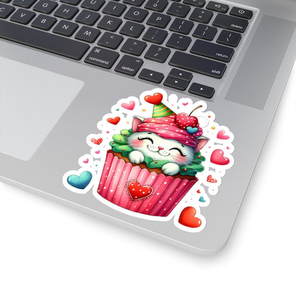 Cute and Sweet Little Cupcake Kitten Valentines -Kiss-Cut Sticker-My Bright Side Clothing