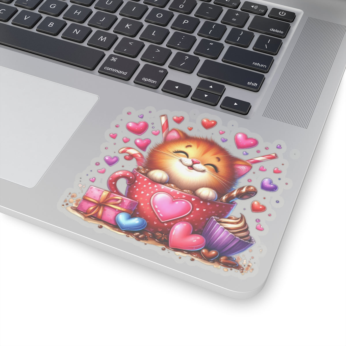 Cute and Sweet Little Cup of Love Kitten Valentines -Kiss-Cut Sticker-My Bright Side Clothing