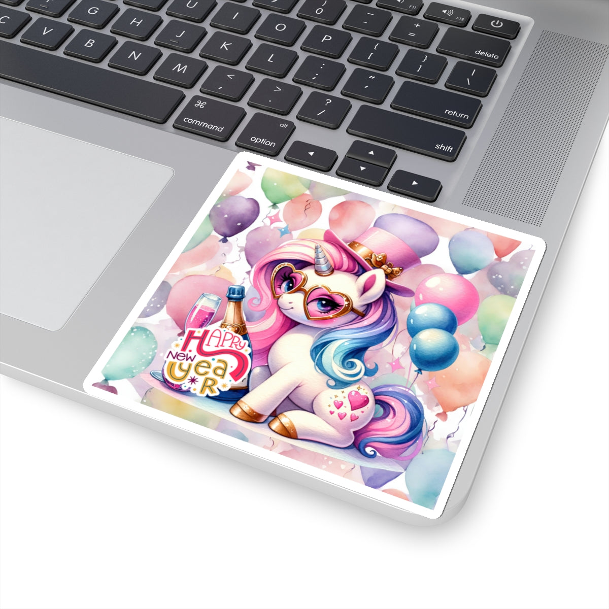 Happy New Year Pastel Unicorn Kiss-Cut Sticker-My Bright Side Clothing