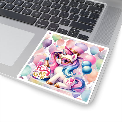 Happy New Year Pastel Unicorn Kiss-Cut Sticker-My Bright Side Clothing