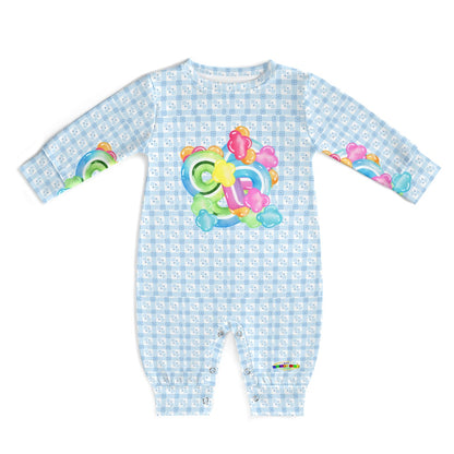 Pastel Blue Square Heart Pattern and Rainbow Maze Graphic  Baby Romper  -My Bright Side Clothing