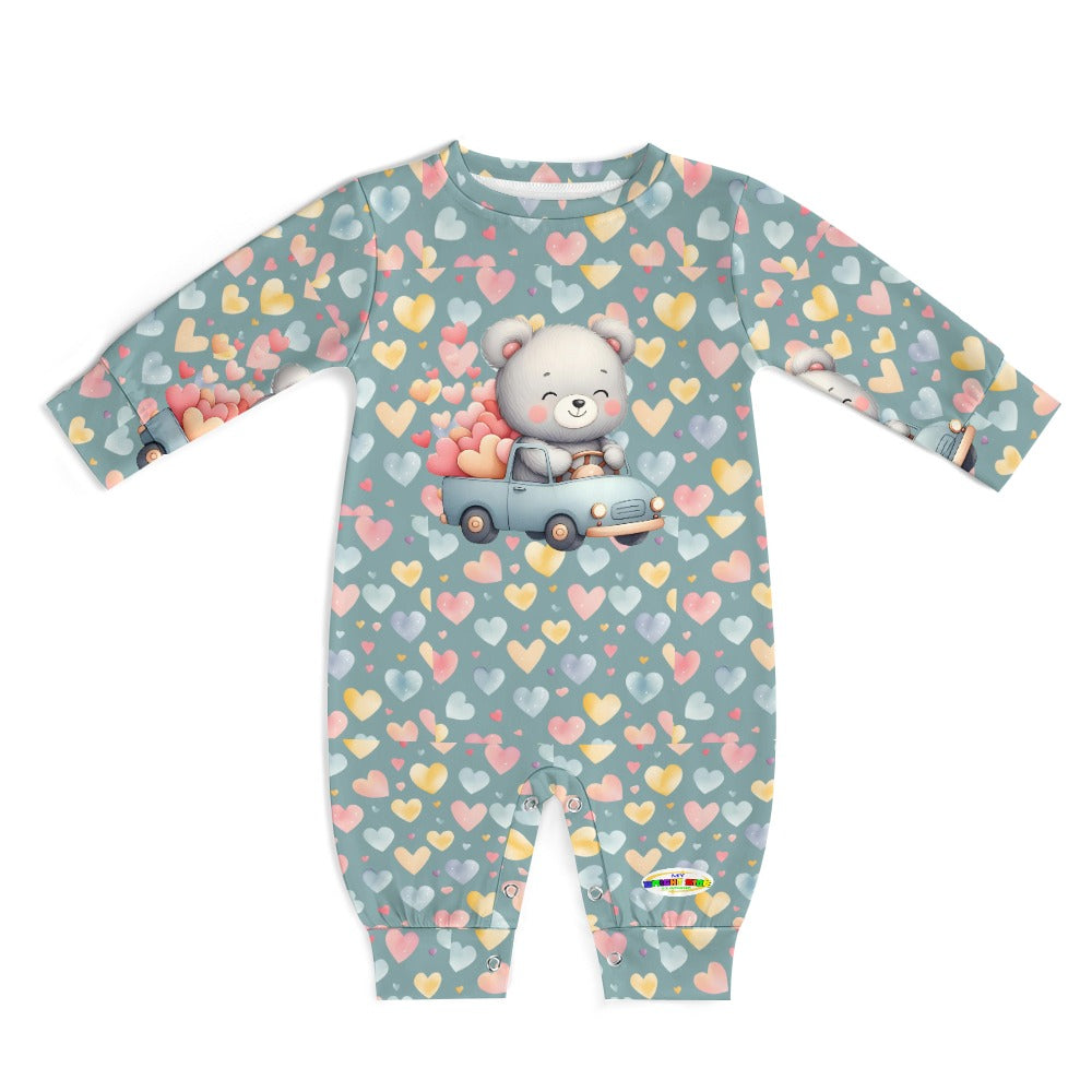 Cute Heart Pattern and Bear Driving a car Graphic  Baby Romper-My Bright Side Clothing