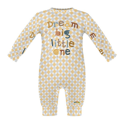 Dream Big Little One Pastel Yellow Pattern and Graphic Baby Romper-My Bright Side Clothing