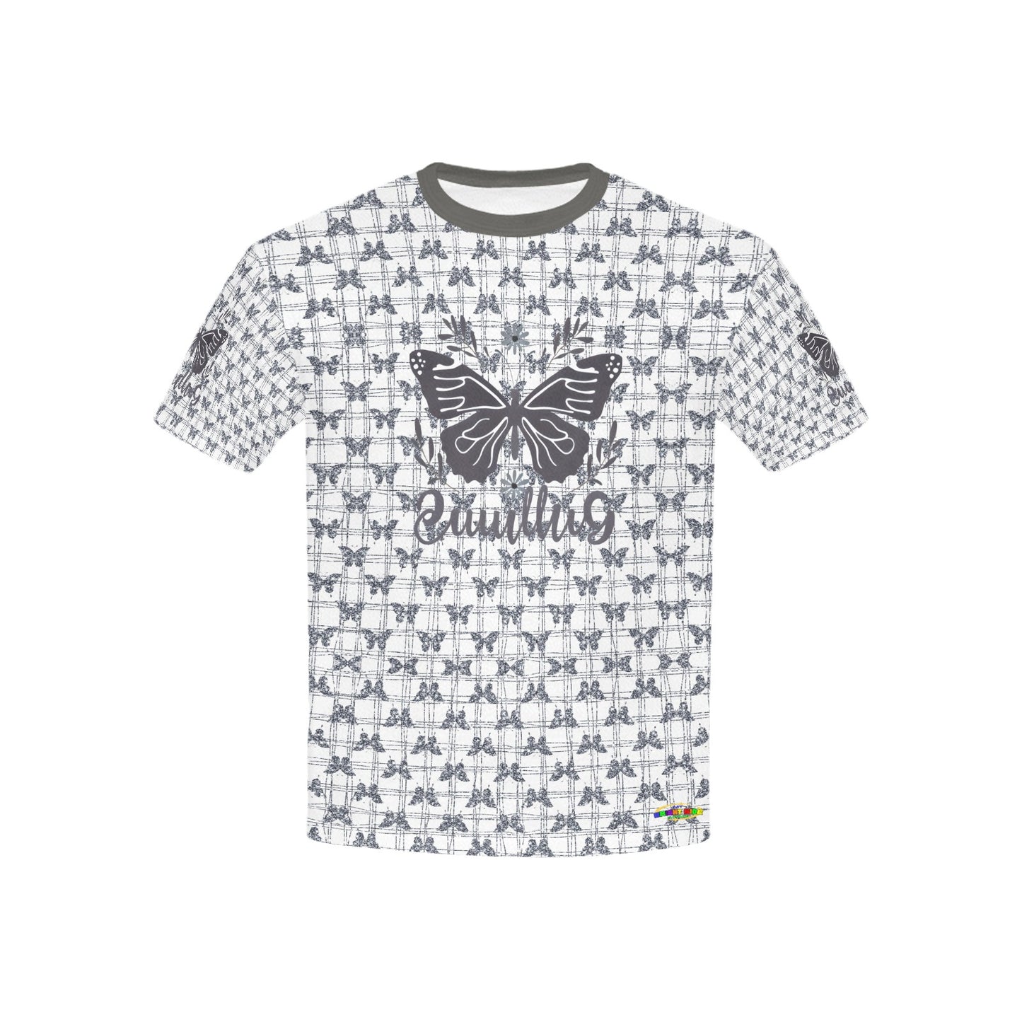 Beautiful Grey Butterfly Graphic and Pattern Children's T-shirt-My Bright S|ode Clothing