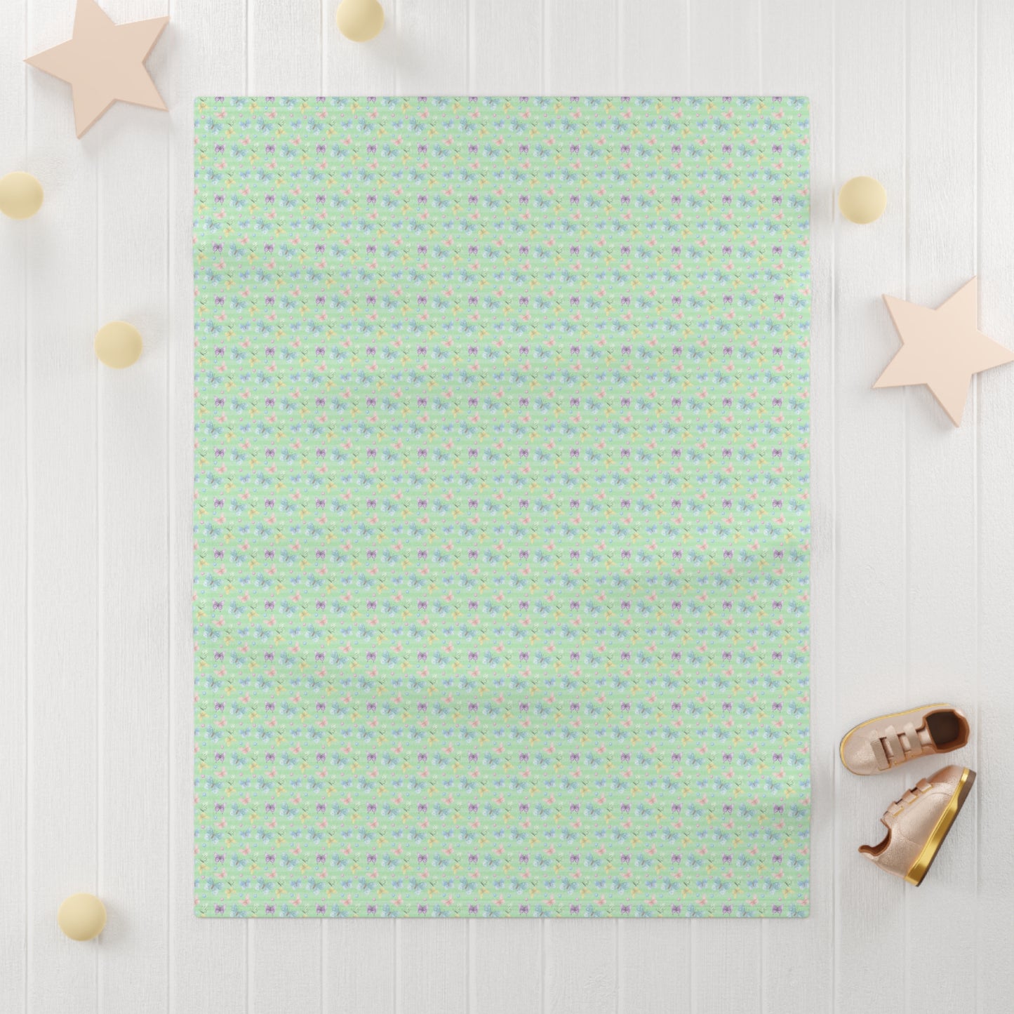 Cute Pastel Green Butterfly Pattern Soft Fleece Baby Blanket-My Bright Side Clothing