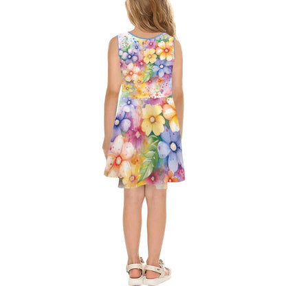 Beautiful Flower Rainbow Children's Sleeveless Sundress -My Bright Side Clothing