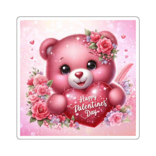 Cute Pink Teddy Bear Valentines Kiss-Cut Sticker-My Bright Side Clothing