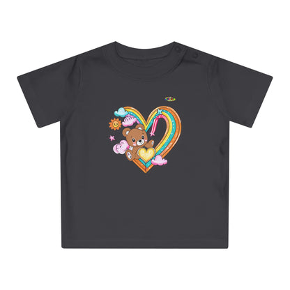 Cute Rainbow Heart Teddy Bear Graphic Baby T-Shirt-mybrigtsideclothing.com