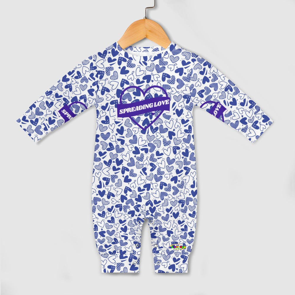 Cute Blue Spreading Love Heart Pattern Baby Romper-My Bright Side Clothing