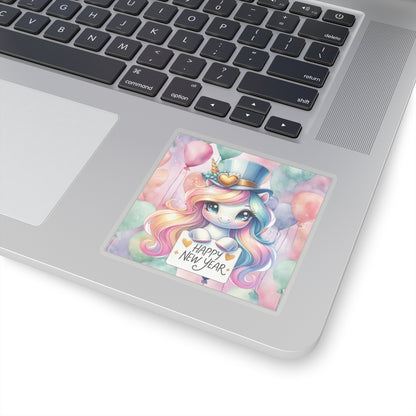 Happy New Year Pastel Unicorn Kiss-Cut Sticker-My Bright Side Clothing