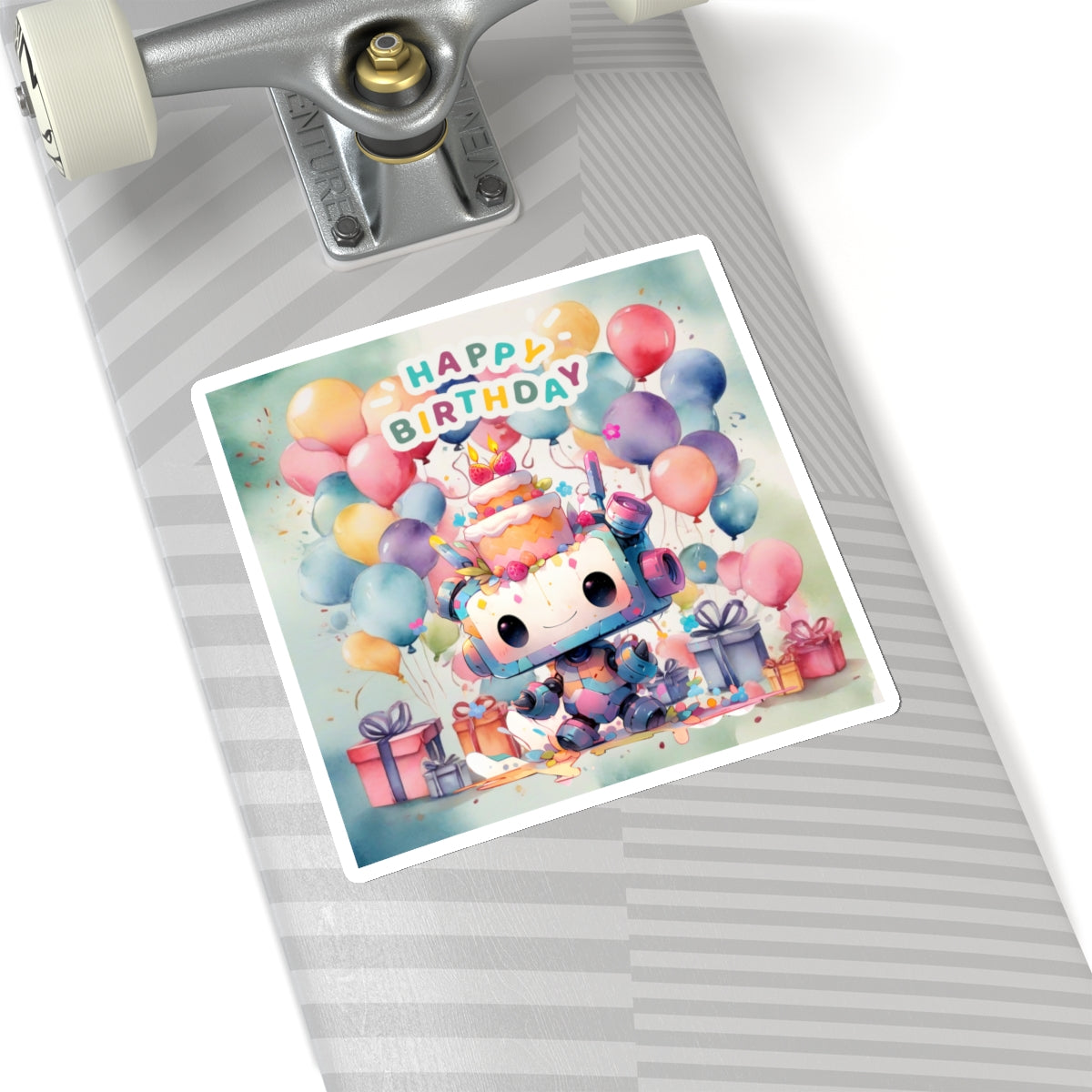 Cute little Robot Happy Birthday Kiss-Cut Sticker-My Bright Side Clothing