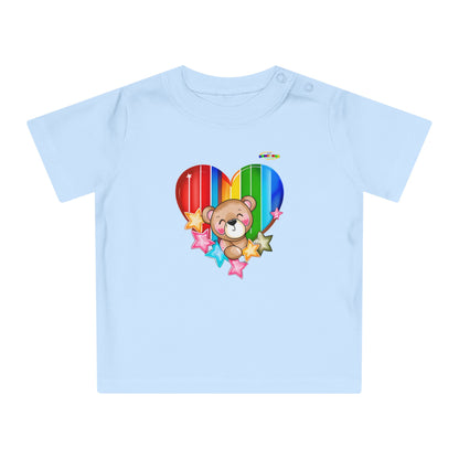 Cute Bright Love Rainbow Heart Teddy Bear Graphic Baby T-Shirt-mybrigtsideclothing.com