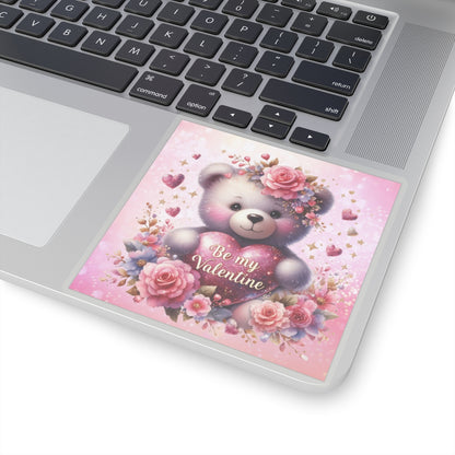 Cute Pink Teddy Bear Valentines Kiss-Cut Sticker-My Bright Side Clothing