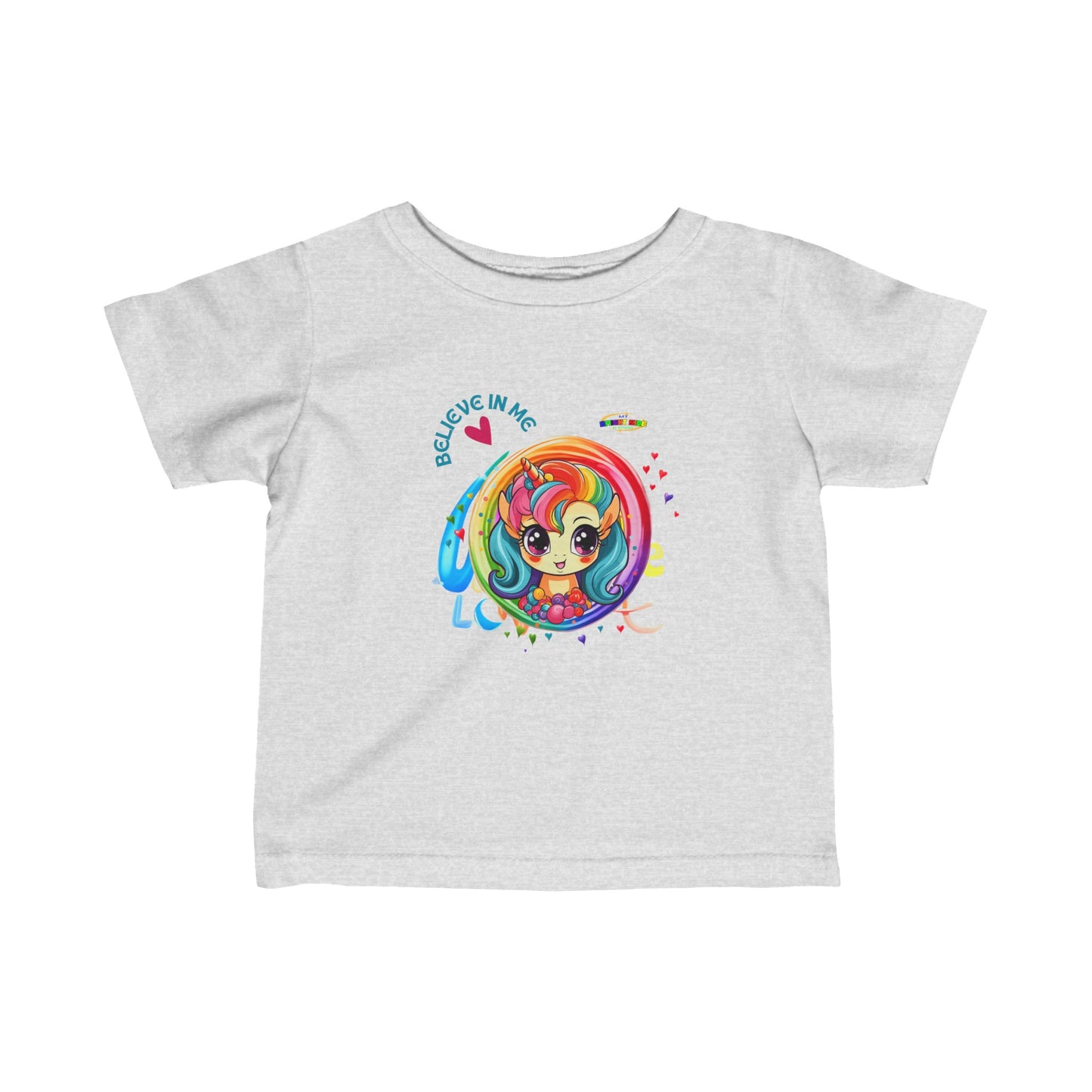 Cute Believe in me Rainbow Unicorn Infant Fine Jersey Tee-My Bright Side Clothing