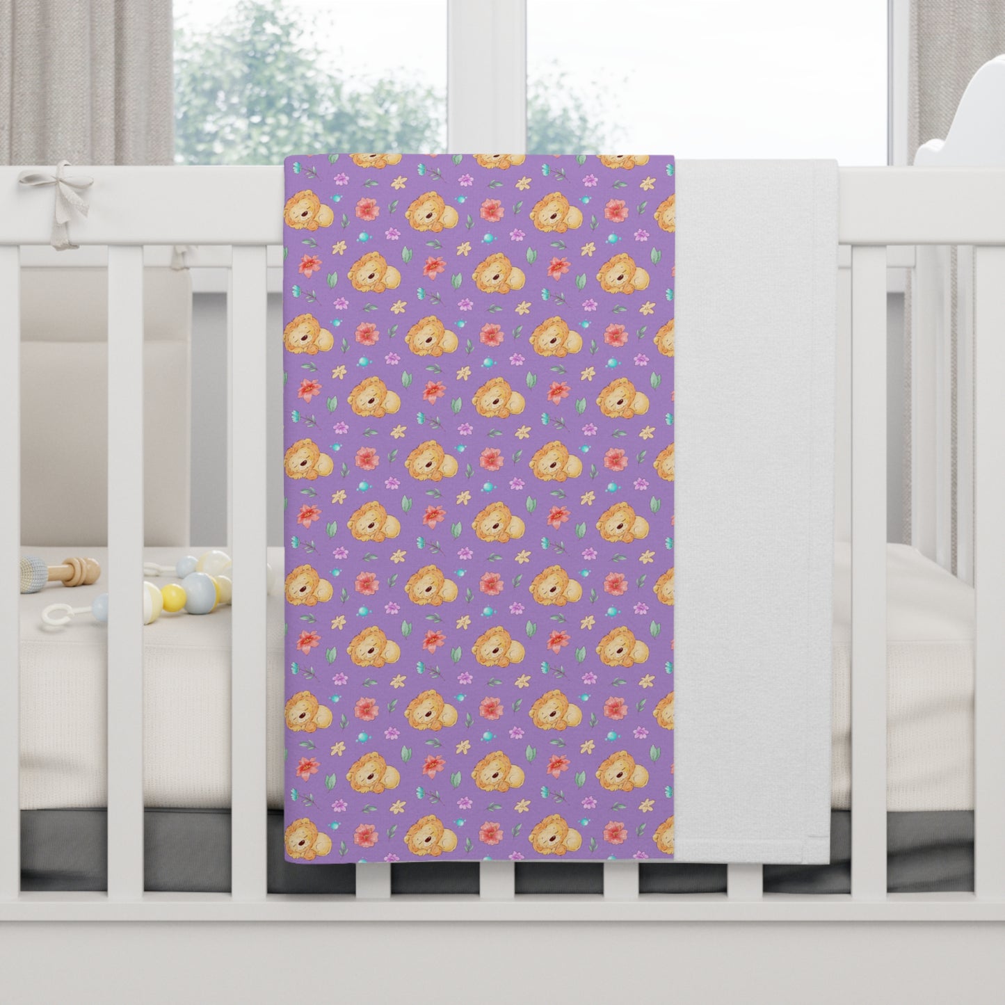 Cute Purple Sleeping Lion Pattern Soft Fleece Baby Blanket-MyBrightSideClothing