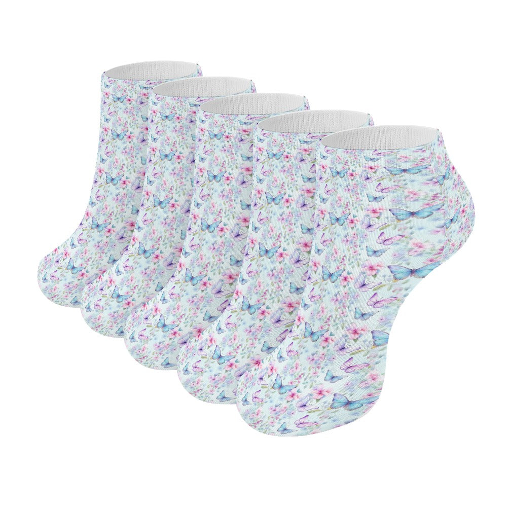 Beautiful Pastel Blue and pink Butterfly Pattern Children's Comfortable Socks -5 Pairs -MyBrightSideClothing