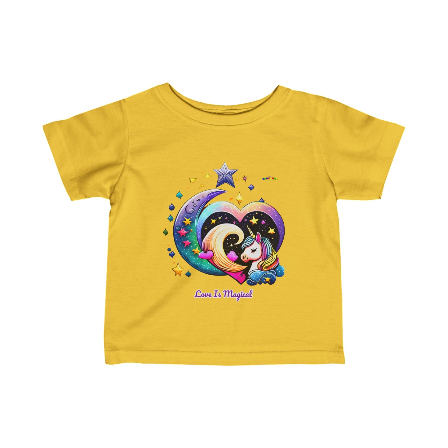 Cute Rainbow Heart Love is Magical Unicorn Graphic Infant Fine Jersey Tee  -My Bright Side Clothing